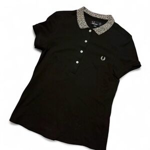 Fred Perry Black Polo with Leopard Print Collar
